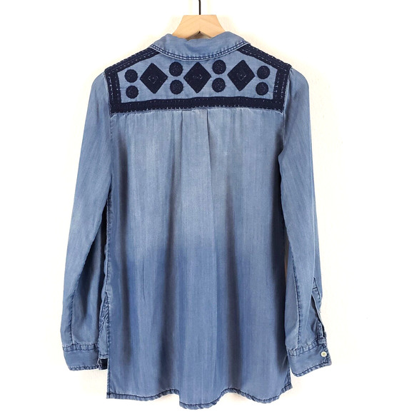 Anthro Holding Horses SIZE S Blue Chambray Denim Embroidered Button Down Women’s - Picture 3 of 10